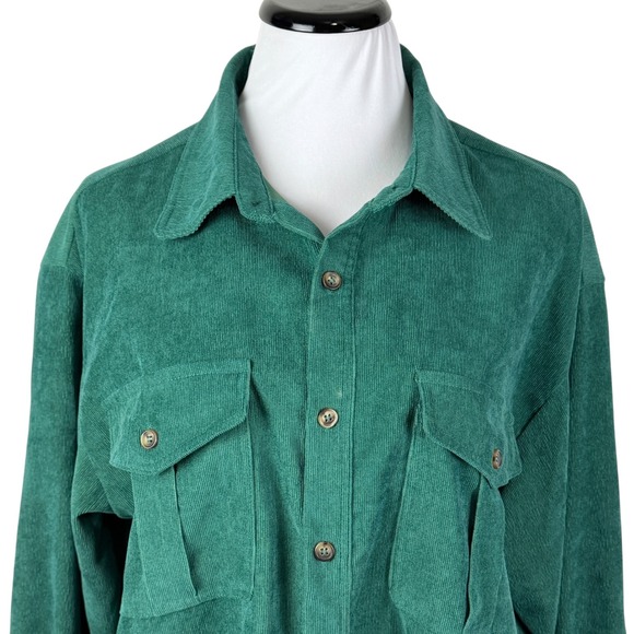 &merci Mens Emerald Green Corduroy Button Down Utility Shirt Large MTP8875 - Picture 4 of 9